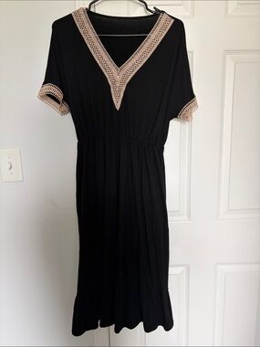 Cupshe Black Midi Dress with Beige Crochet Trim